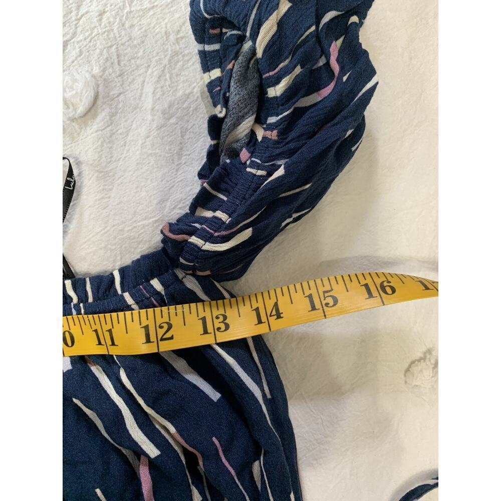 LuLu's True Radiance Navy Blue Multi Print Off the Shoulder Jumpsuit Size Small - Picture 3 of 10